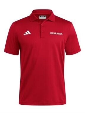 Adidas Mens XL Nebraska Cornhuskers Ottoman Short Sleeve Red Polo Shirt KA2231